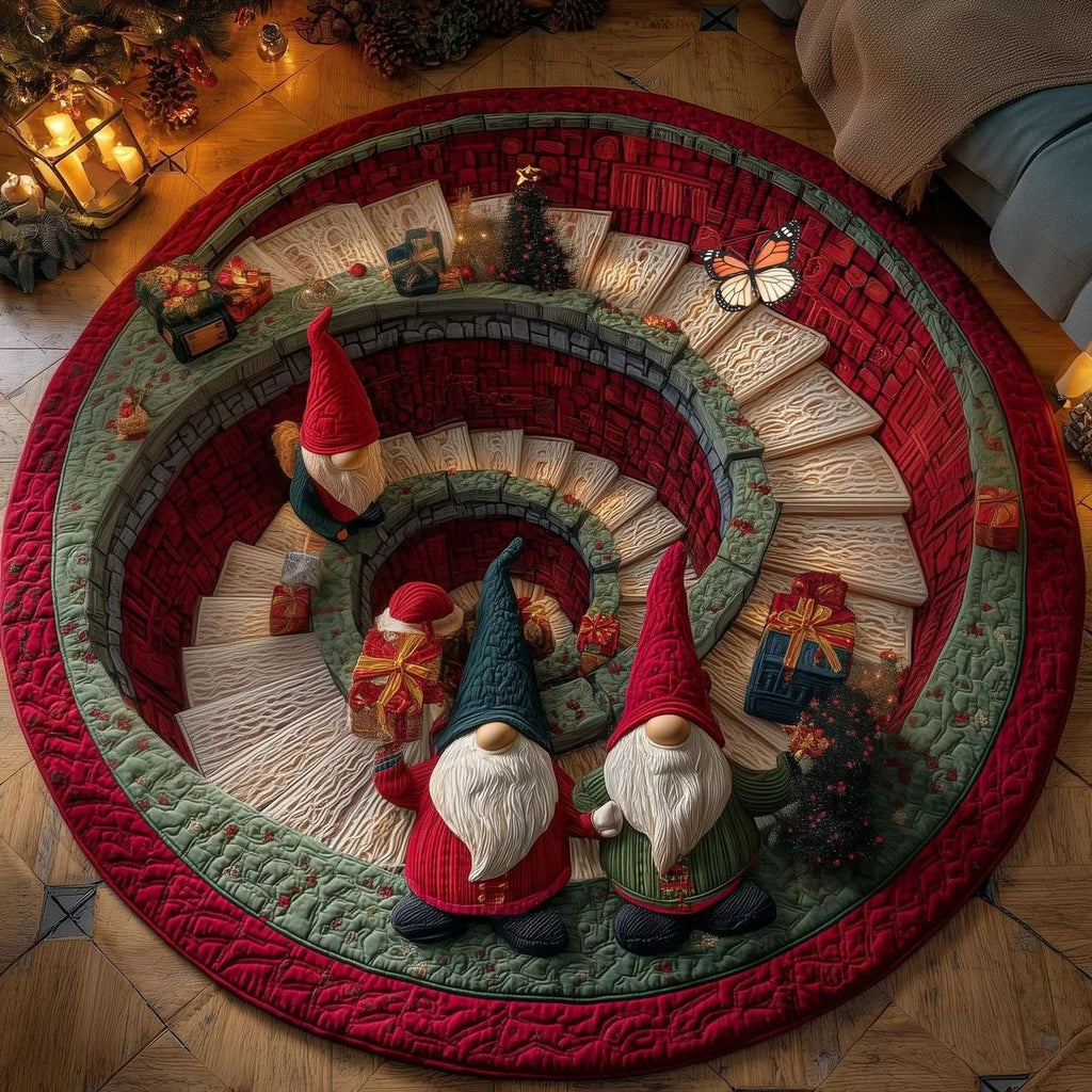 🎄3D Optical Illusion Vortex Quilted Round Christmas Rug