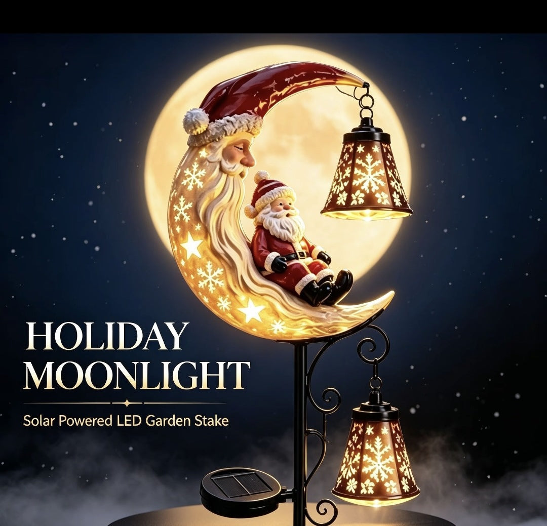 Luminous Winter Garden Glow – Solar Santa & Crescent Moon Pathway Stake Lantern (4 Styles)