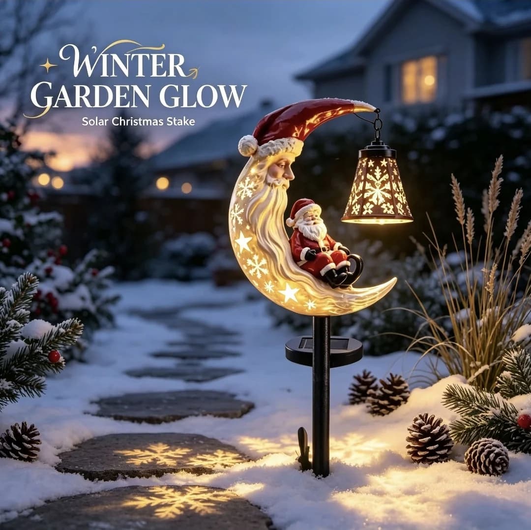 Luminous Winter Garden Glow – Solar Santa & Crescent Moon Pathway Stake Lantern (4 Styles)