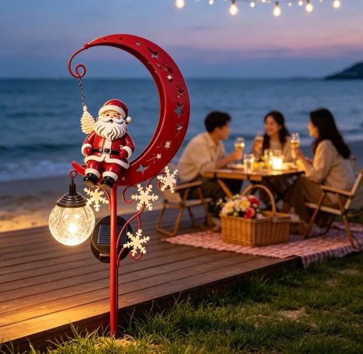 Luminous Winter Garden Glow – Solar Santa & Crescent Moon Pathway Stake Lantern (4 Styles)