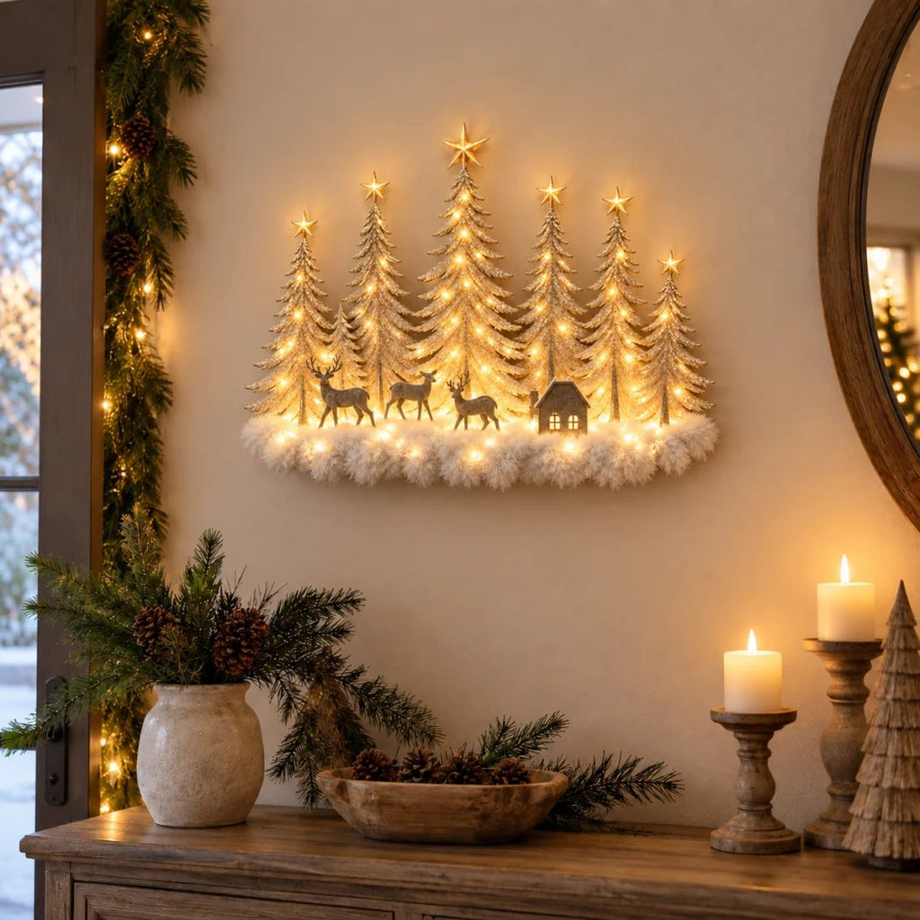 ⭐🌙Step Into an Enchanted Winter Grove: Lighted Christmas Woodland Forest Wall Decor🎄