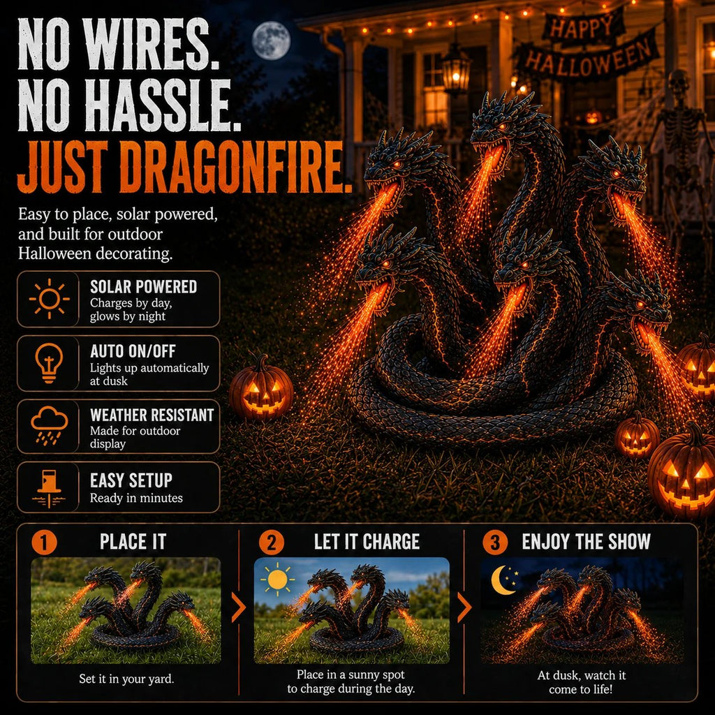 🔥🐉Fire-Breathing Orochi Solar Garden Light – Epic Multi-Headed Dragon Halloween Decor