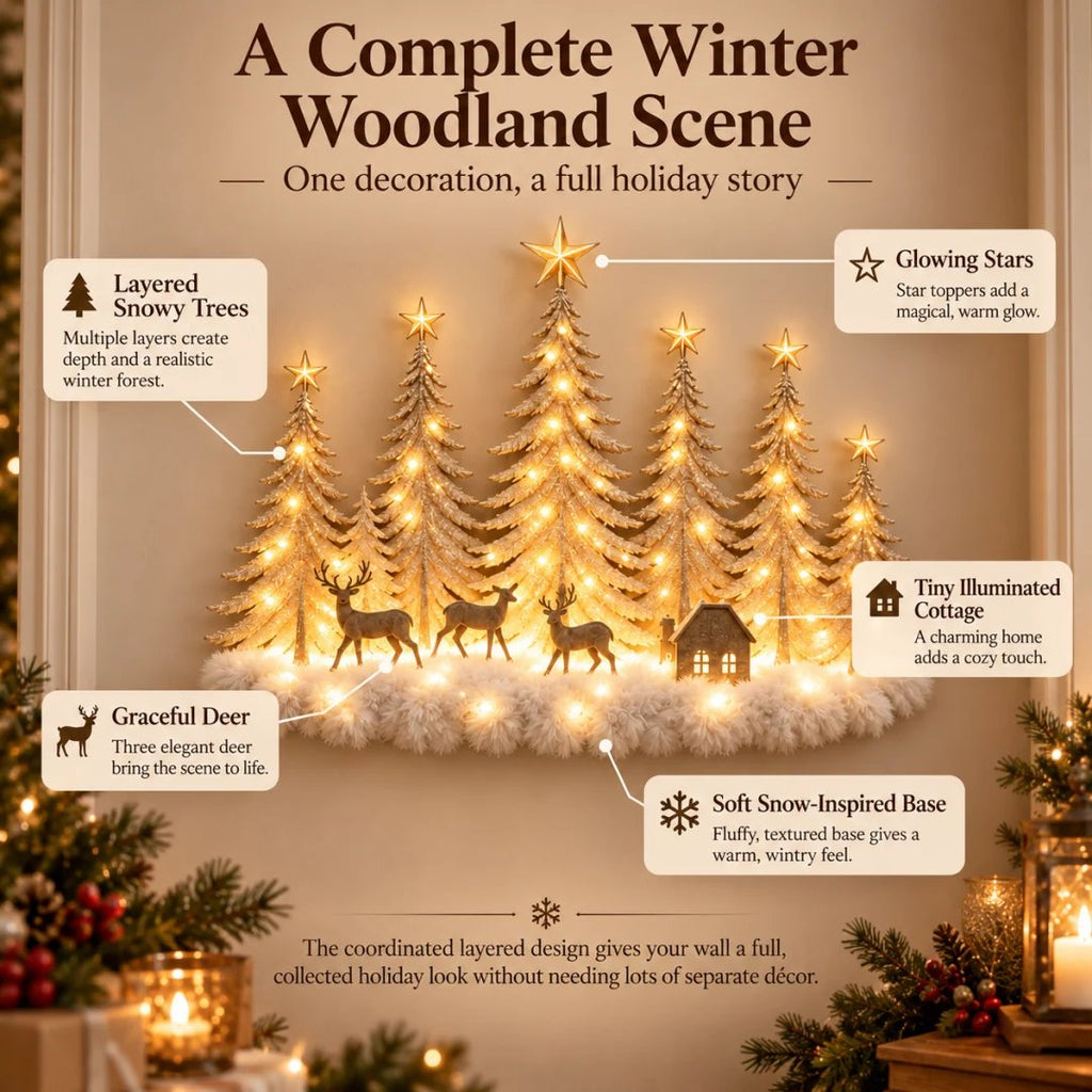 ⭐🌙Step Into an Enchanted Winter Grove: Lighted Christmas Woodland Forest Wall Decor🎄