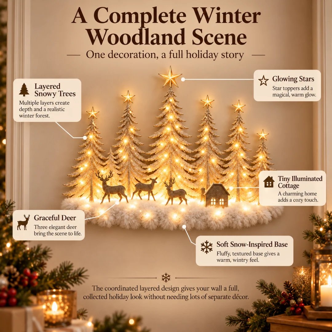 ⭐🌙Step Into an Enchanted Winter Grove: Lighted Christmas Woodland Forest Wall Decor🎄