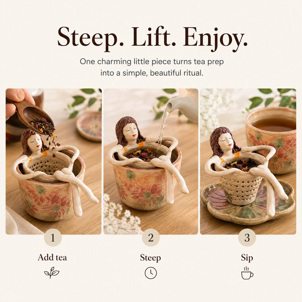 ☕Whimsical Sitting Lady Ceramic Tea Strainer Collection
