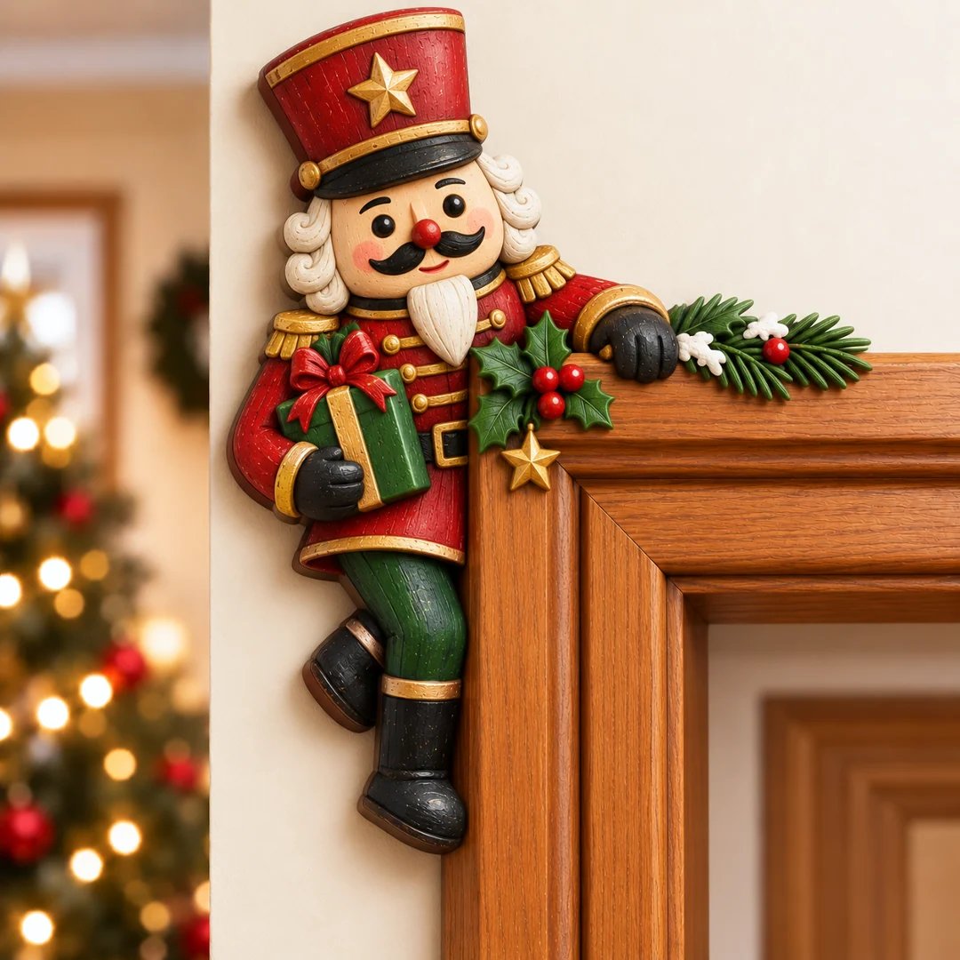 "Peekaboo" Christmas decoration for the door frame corner