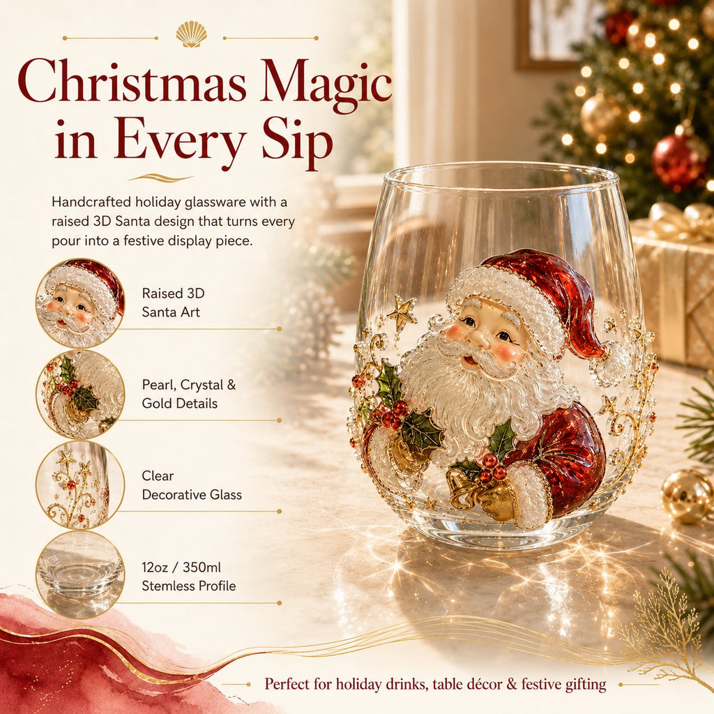 🚚📦 Free Shipping 🎄✨ 3D Christmas Glass Art Cup | Luxury Raised Holiday Glassware for Drinks, Decor & Christmas Gifts 🎁