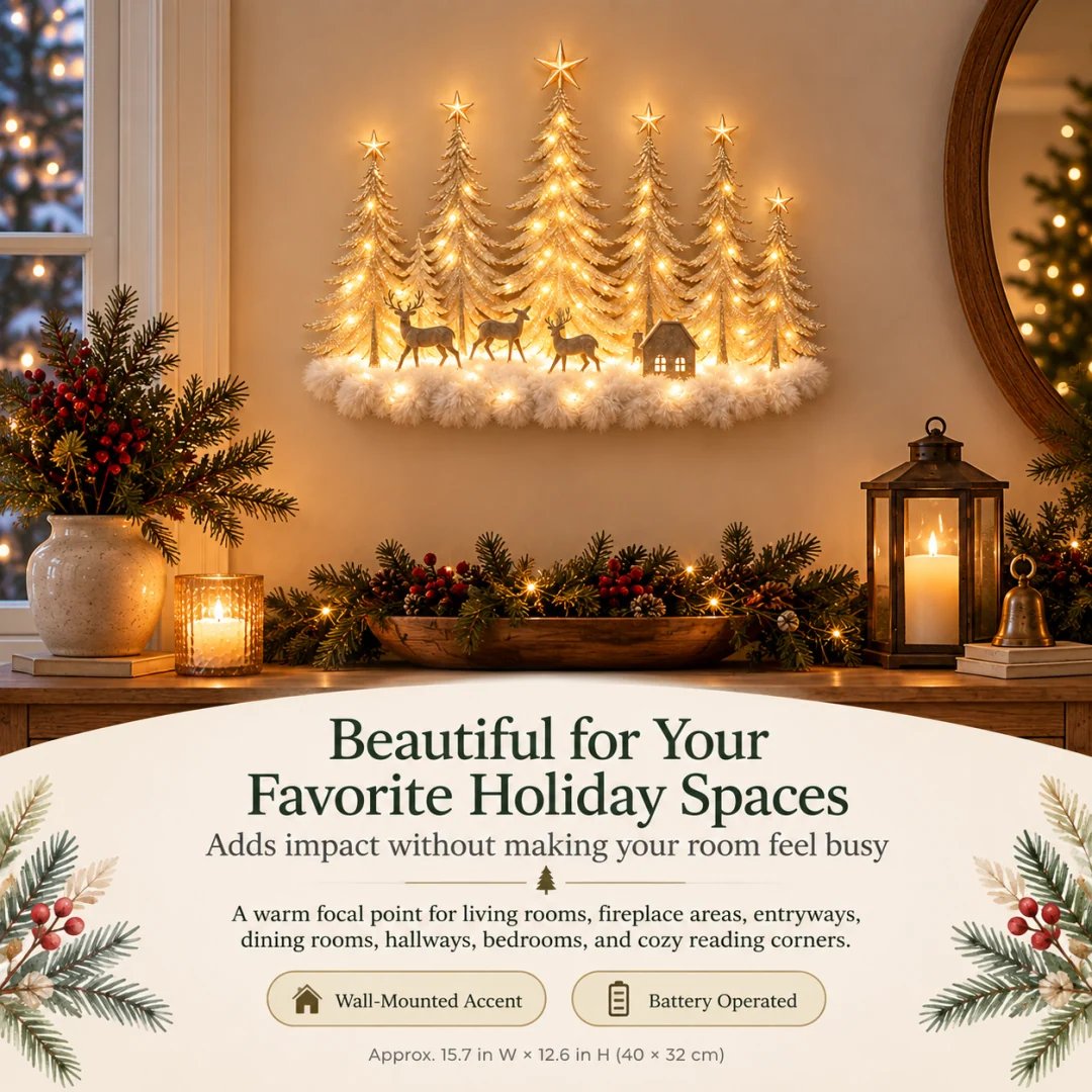⭐🌙Step Into an Enchanted Winter Grove: Lighted Christmas Woodland Forest Wall Decor🎄