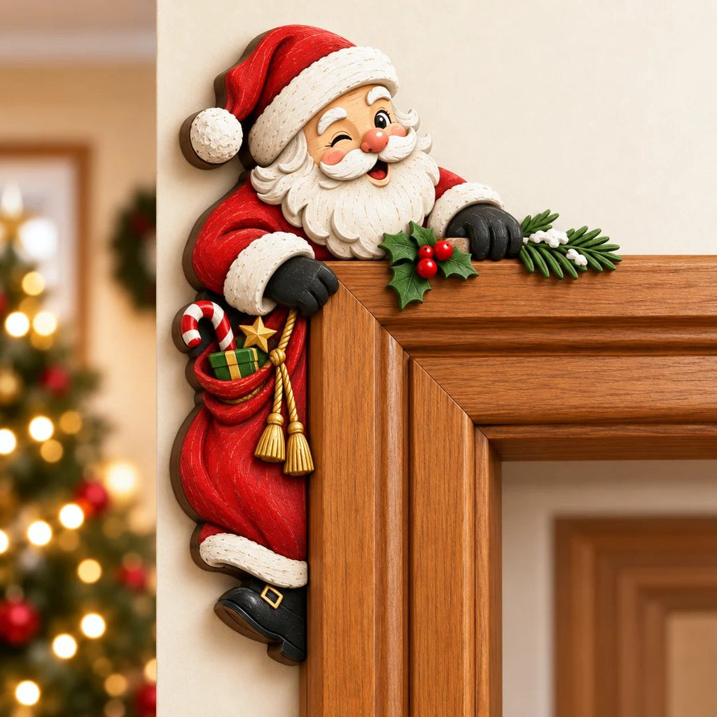 "Peekaboo" Christmas decoration for the door frame corner