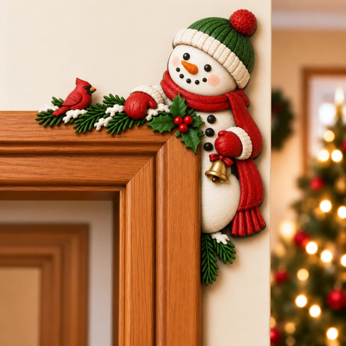 "Peekaboo" Christmas decoration for the door frame corner