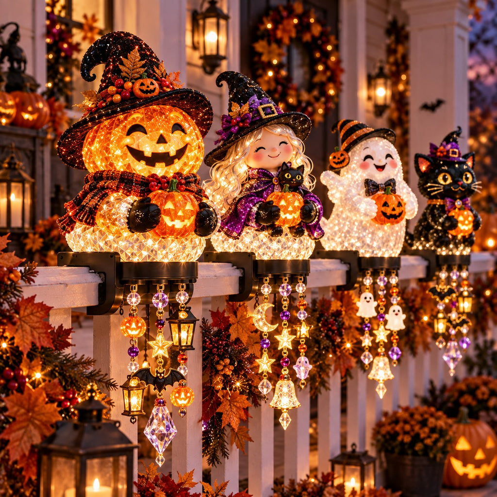 🔥Buy 2 Get 10% OFF🔥🎃 Halloween Porch Magic Cascade Railing Lights – Pumpkin, Witch, Ghost & Black Cat🎃🎃
