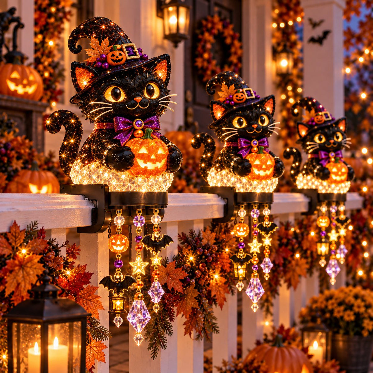 🔥Buy 2 Get 10% OFF🔥🎃 Halloween Porch Magic Cascade Railing Lights – Pumpkin, Witch, Ghost & Black Cat🎃🎃