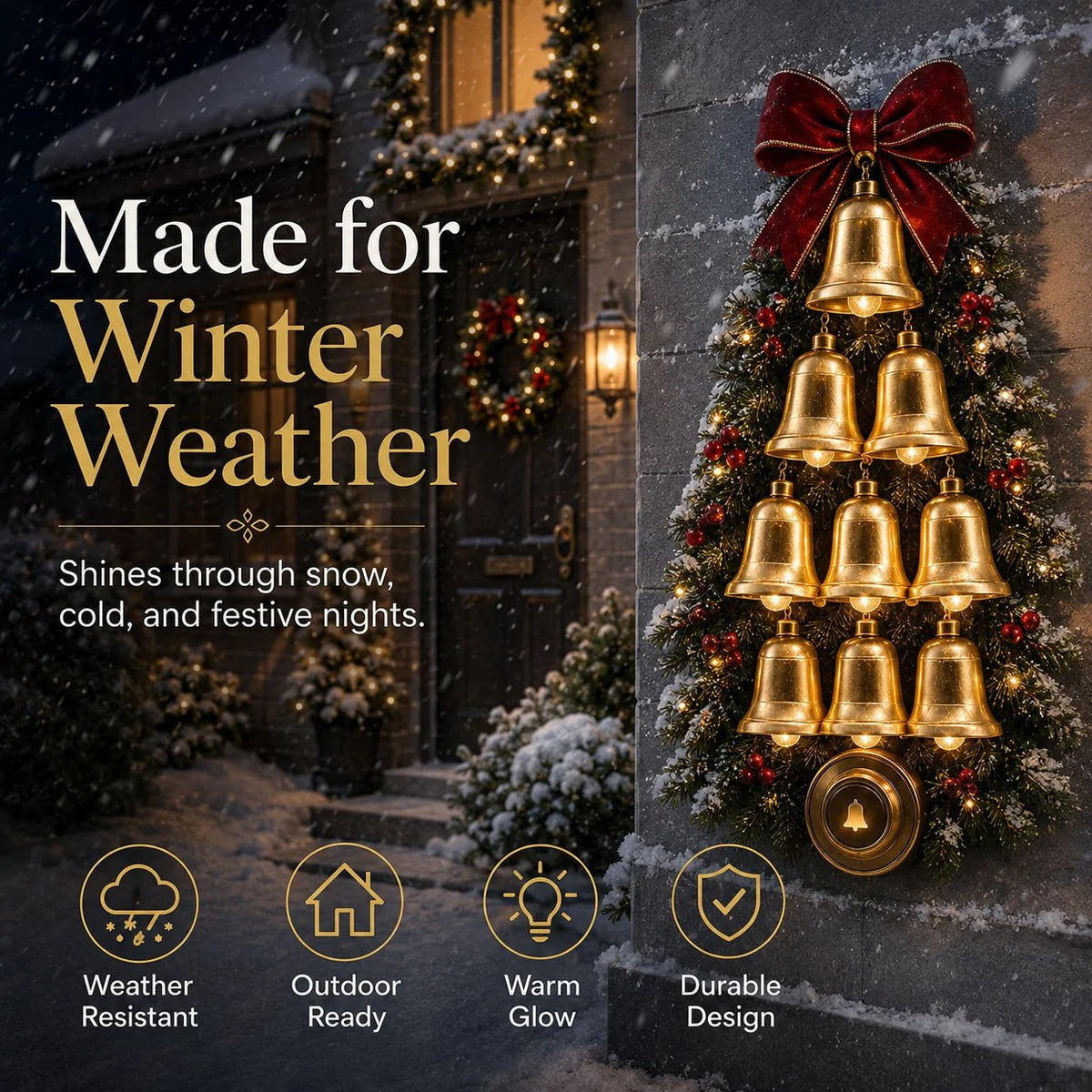 🔔 Christmas Bell Cascade DoorbellTM – Light-Up Holiday Chime Door Decor 🎄