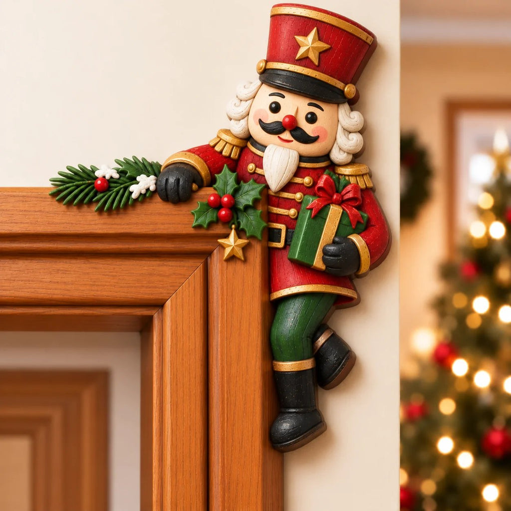 "Peekaboo" Christmas decoration for the door frame corner