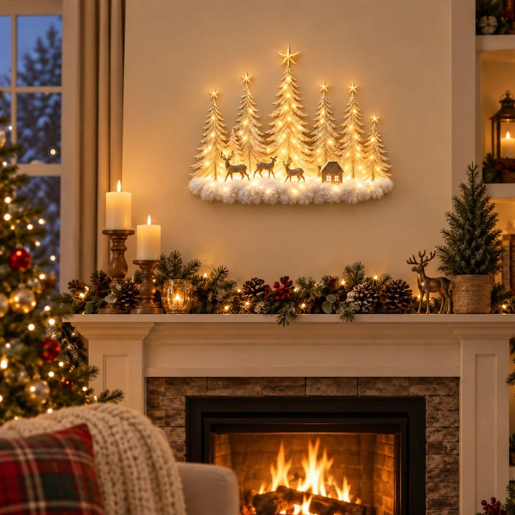 ⭐🌙Step Into an Enchanted Winter Grove: Lighted Christmas Woodland Forest Wall Decor🎄