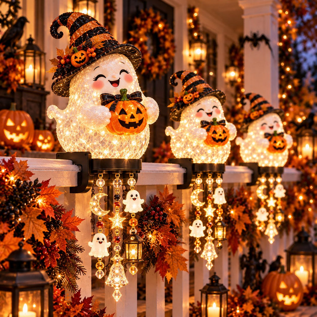🔥Buy 2 Get 10% OFF🔥🎃 Halloween Porch Magic Cascade Railing Lights – Pumpkin, Witch, Ghost & Black Cat🎃🎃