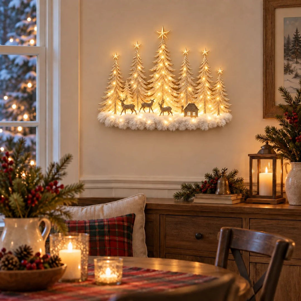 ⭐🌙Step Into an Enchanted Winter Grove: Lighted Christmas Woodland Forest Wall Decor🎄