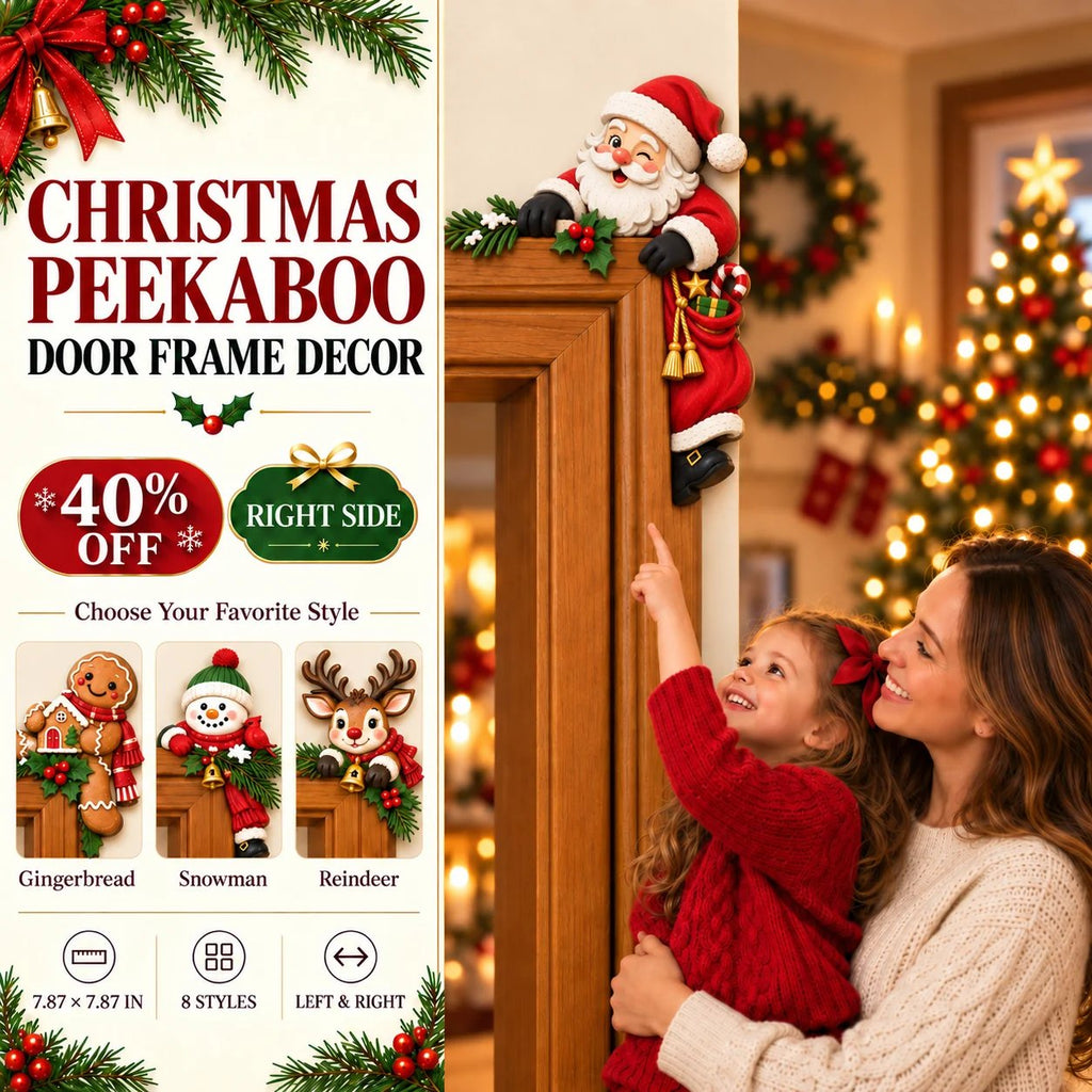 "Peekaboo" Christmas decoration for the door frame corner
