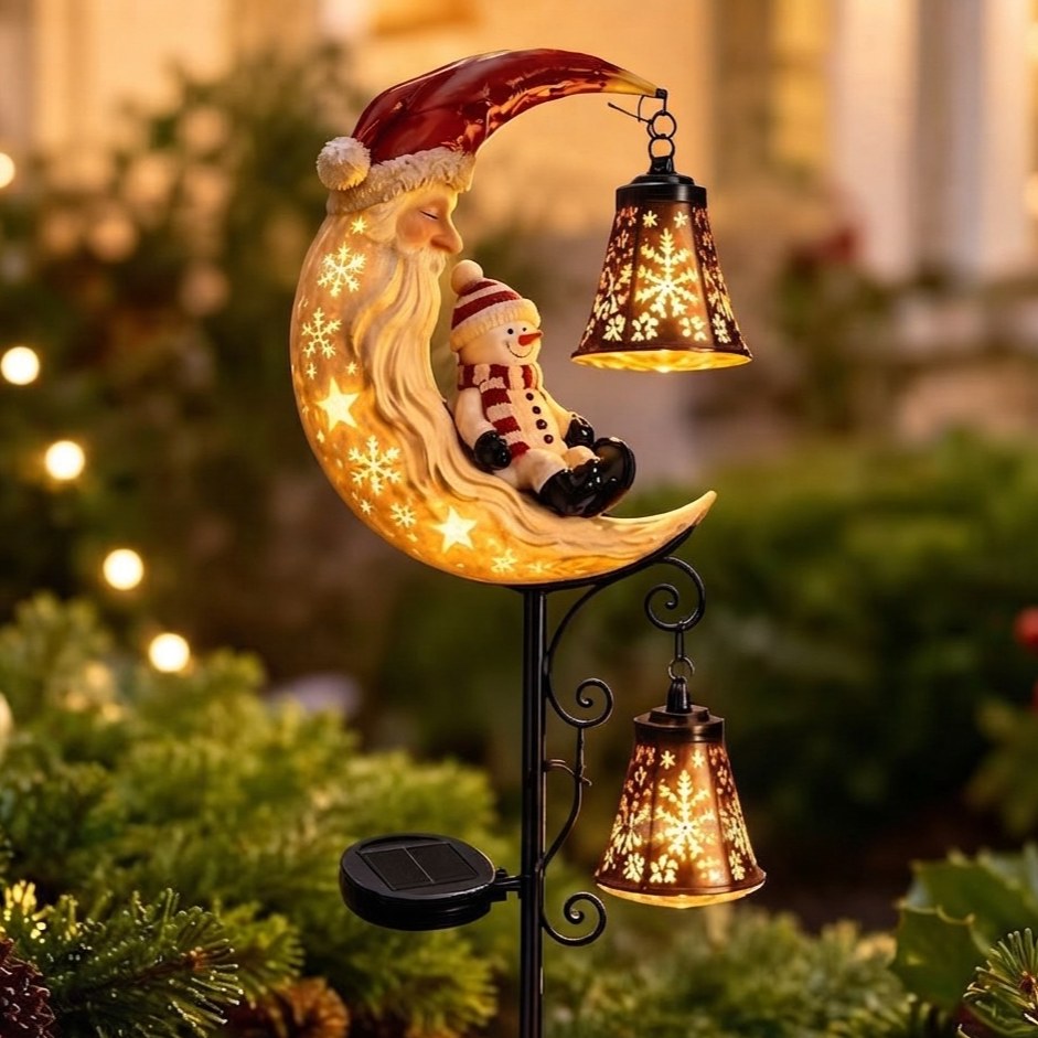 Luminous Winter Garden Glow – Solar Santa & Crescent Moon Pathway Stake Lantern (4 Styles)