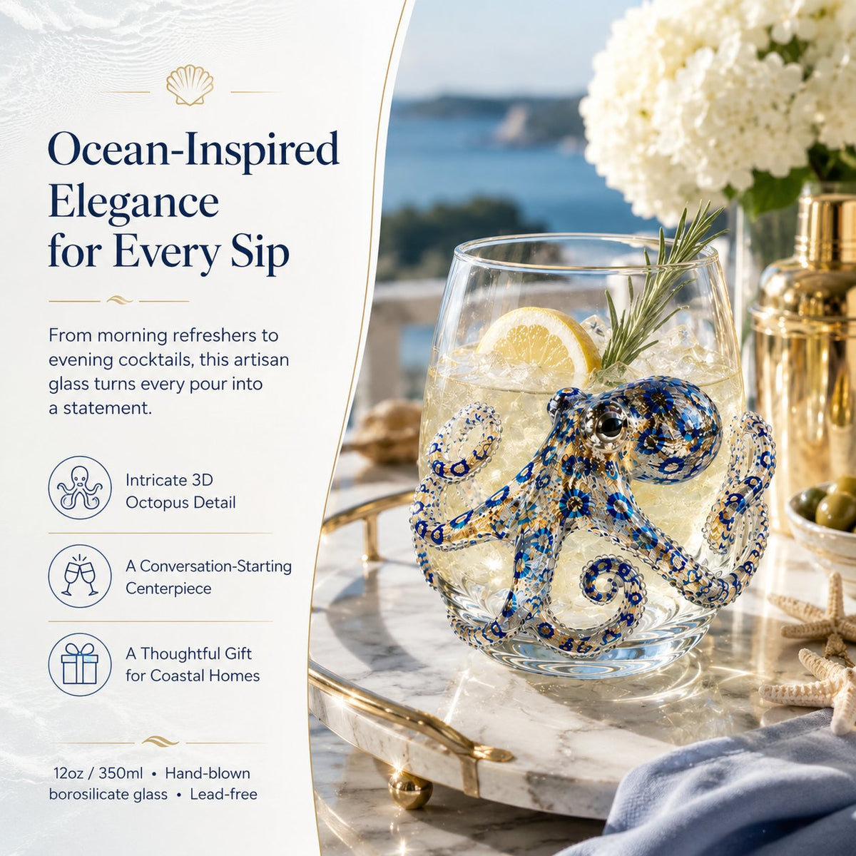 🚚📦 Free Shipping 🎁The Perfect Beach House Gift🌊3D Ocean Animal Artisan Glassware Collection