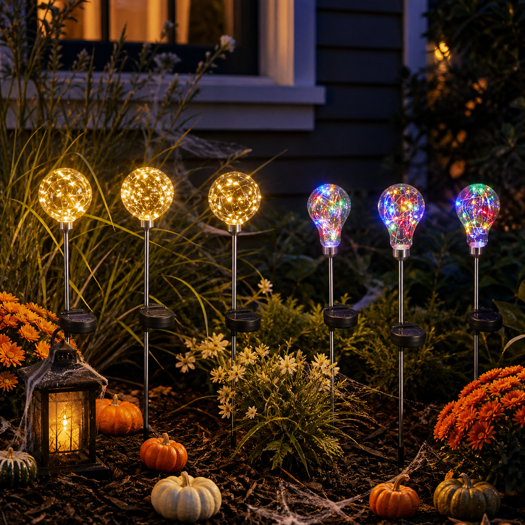 Luces solares de estaca con bombillas y globo para Halloween