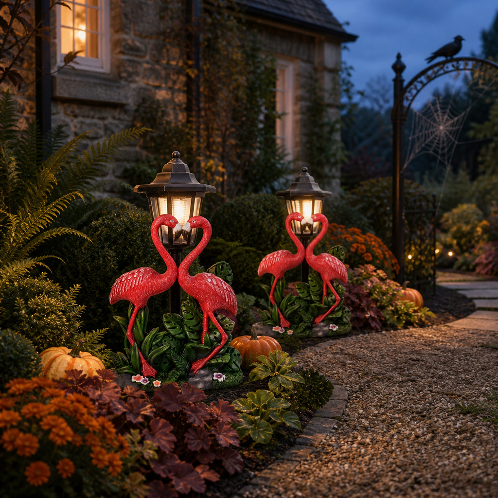 Solar Flamingo Couple Garden Lantern