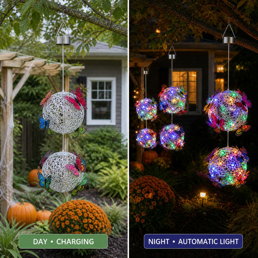 Solar Double-Ball Butterfly Hanging Light