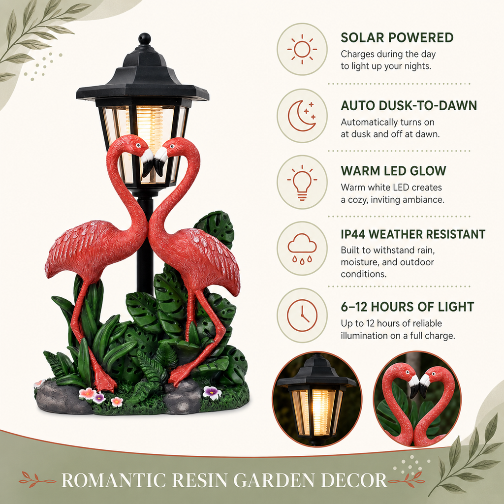 Solar Flamingo Couple Garden Lantern