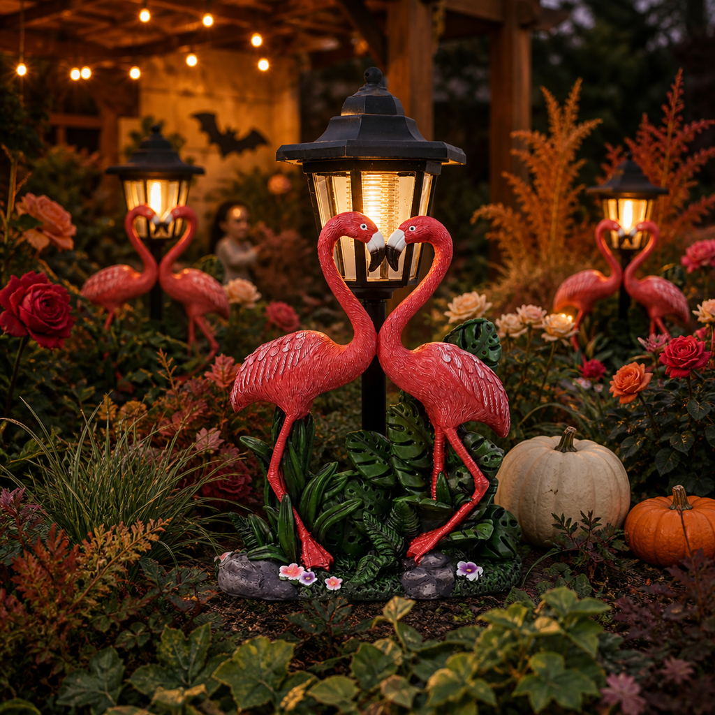 Solar Flamingo Couple Garden Lantern