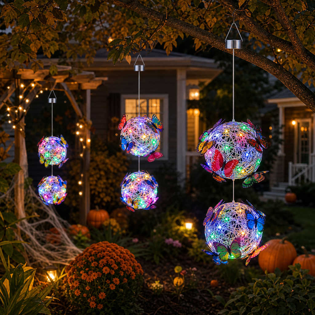 Solar Double-Ball Butterfly Hanging Light