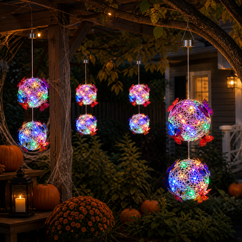 Solar Double-Ball Butterfly Hanging Light