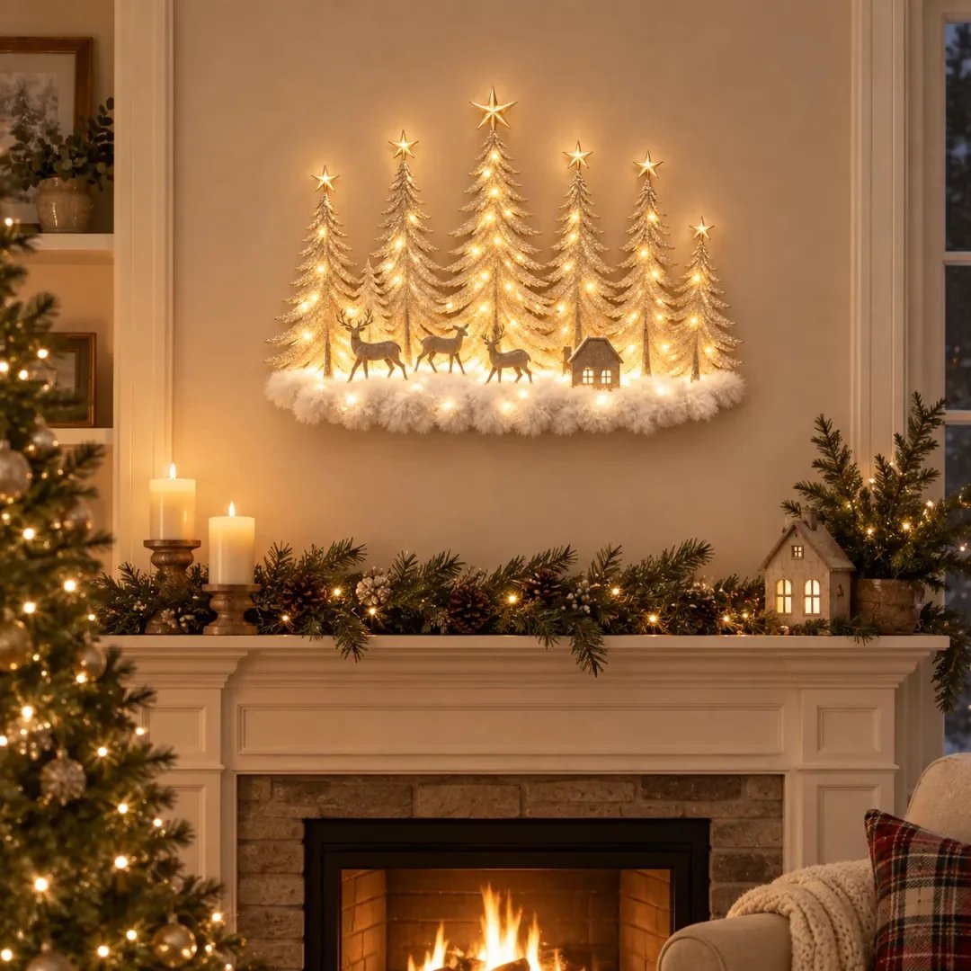 ⭐🌙Step Into an Enchanted Winter Grove: Lighted Christmas Woodland Forest Wall Decor🎄