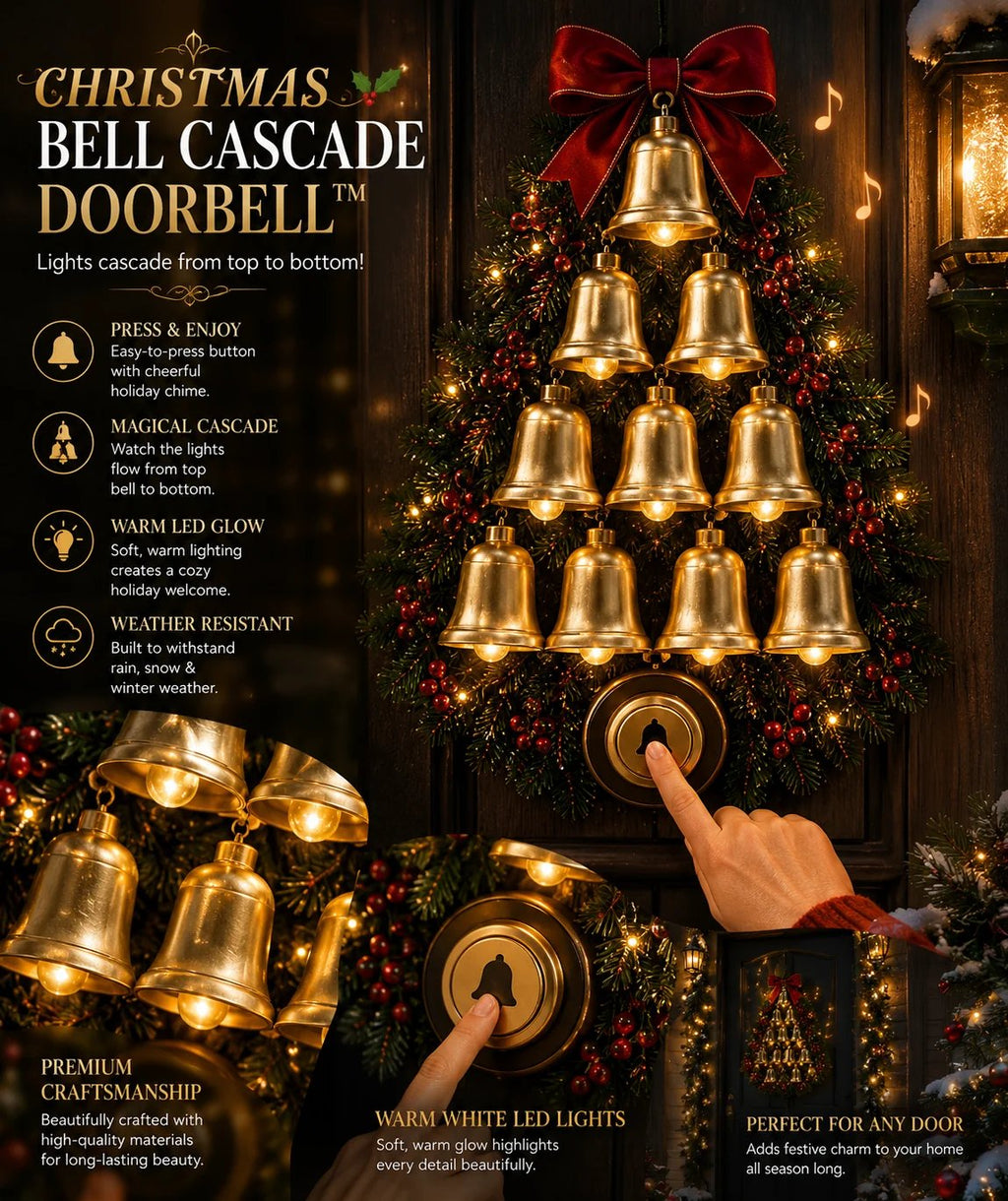 🔔 Christmas Bell Cascade DoorbellTM – Light-Up Holiday Chime Door Decor 🎄