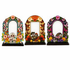 💀 DAY OF THE DEAD DECOR | 6 Wooden Memorial Photo Frames – Colorful Ofrenda Picture Frame Set with Floral Details