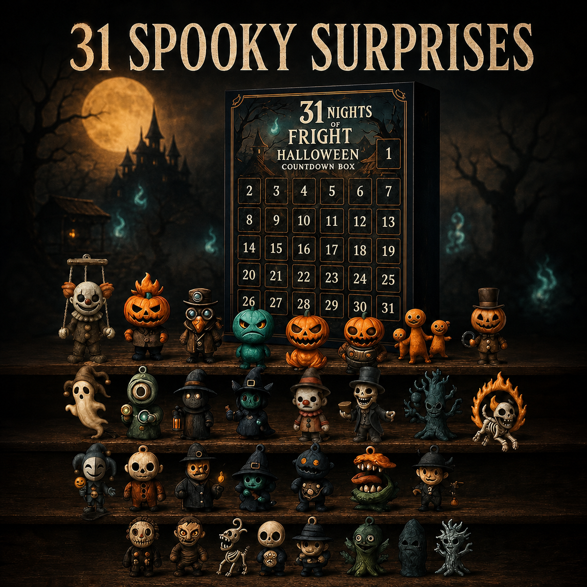 🎃50% off👻31 Nights of Fright Halloween Calendar with Mini Figurines