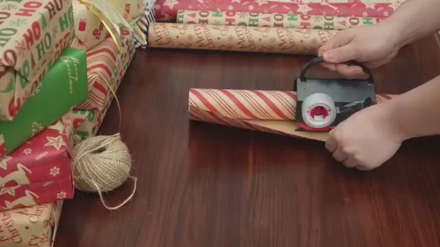 Free Shipping 🎁✨ 2-in-1 Wrapping Paper Cutter & Tape Dispenser, Holiday Gift Wrap Cutting Tool Kit